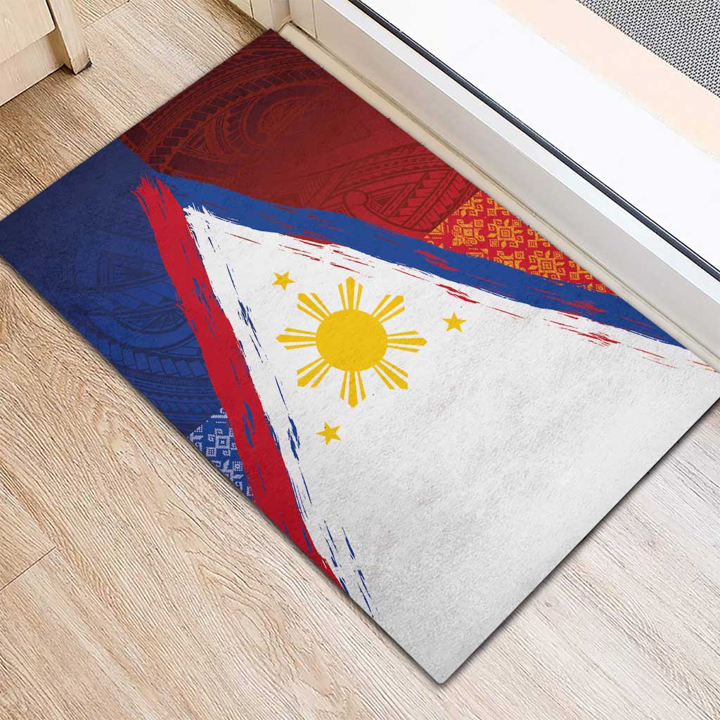 Philippines National Flag Day Rubber Doormat Polynesian and Yakan Tattoo Brush Style LT03 - Polynesian Pride