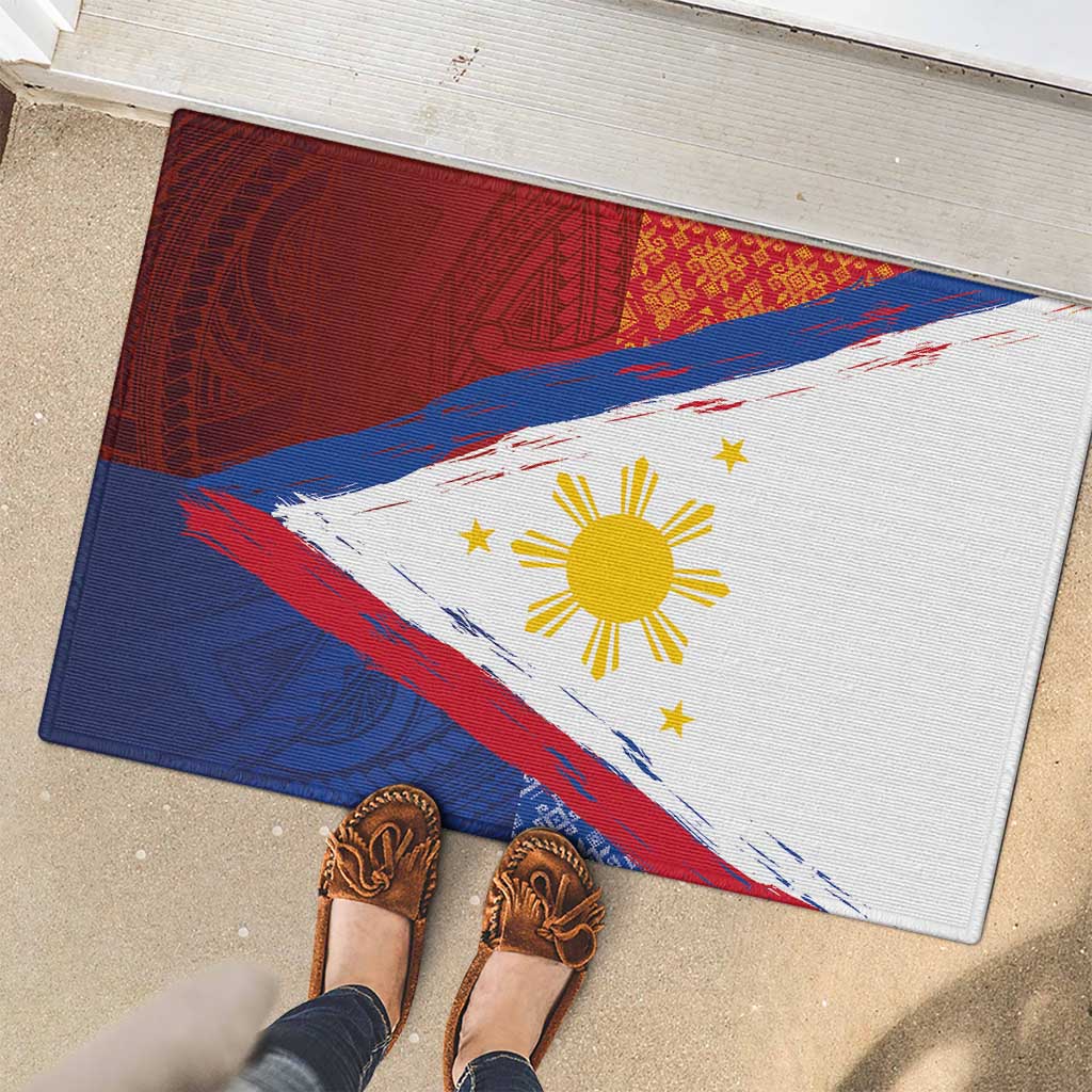 Philippines National Flag Day Rubber Doormat Polynesian and Yakan Tattoo Brush Style LT03 - Polynesian Pride