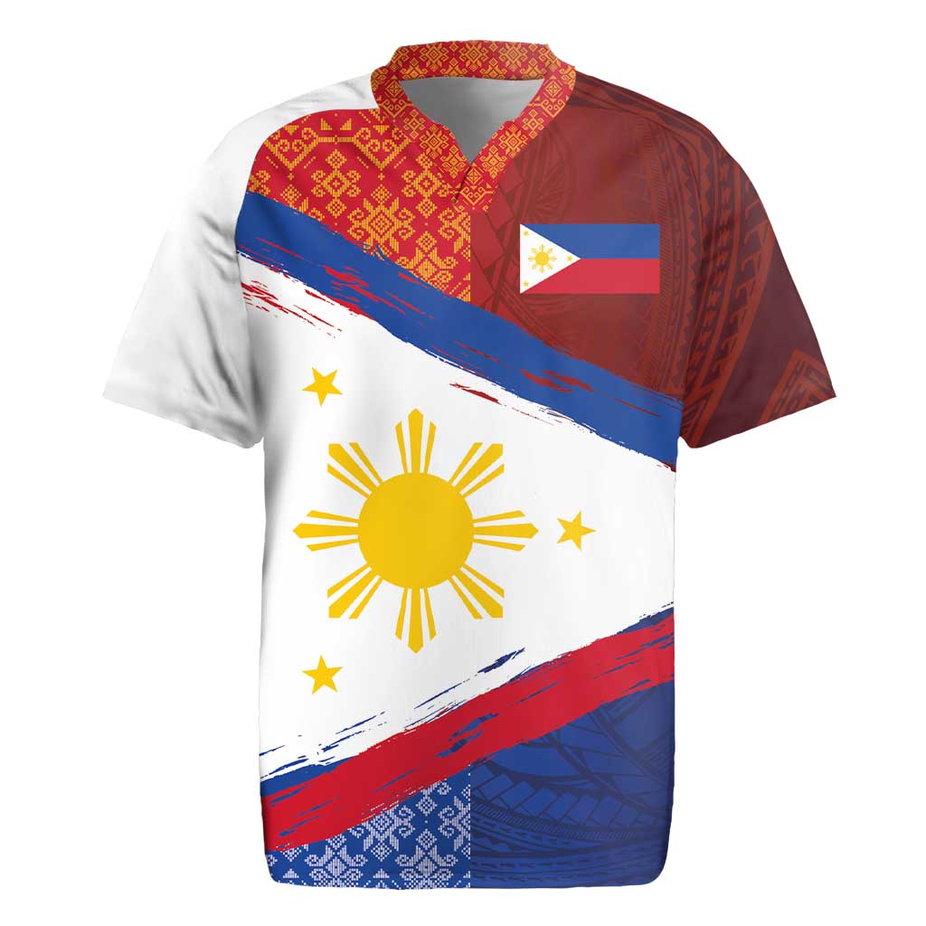 Philippines National Flag Day Rugby Jersey Polynesian and Yakan Tattoo Brush Style LT03 Red - Polynesian Pride