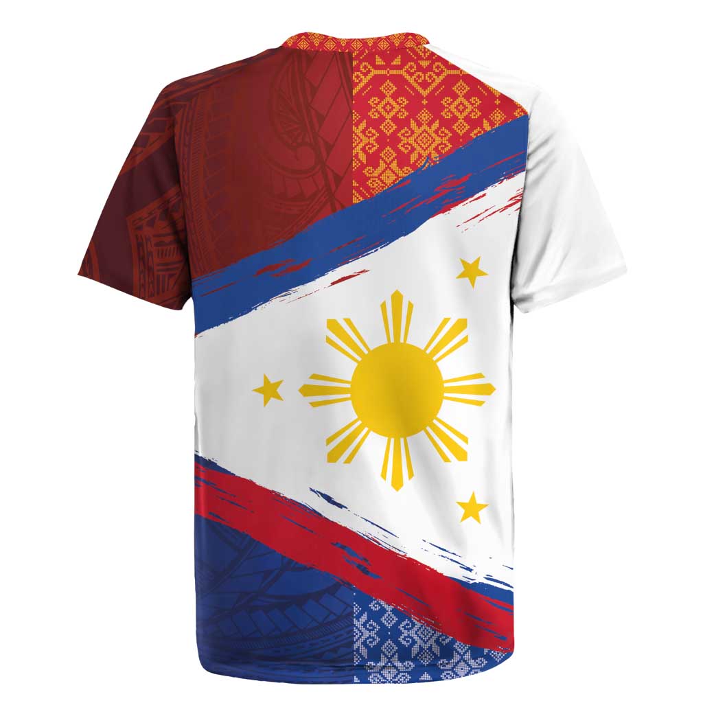 Philippines National Flag Day Rugby Jersey Polynesian and Yakan Tattoo Brush Style LT03 - Polynesian Pride