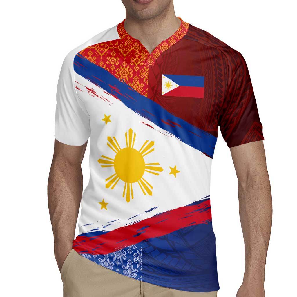 Philippines National Flag Day Rugby Jersey Polynesian and Yakan Tattoo Brush Style LT03 - Polynesian Pride