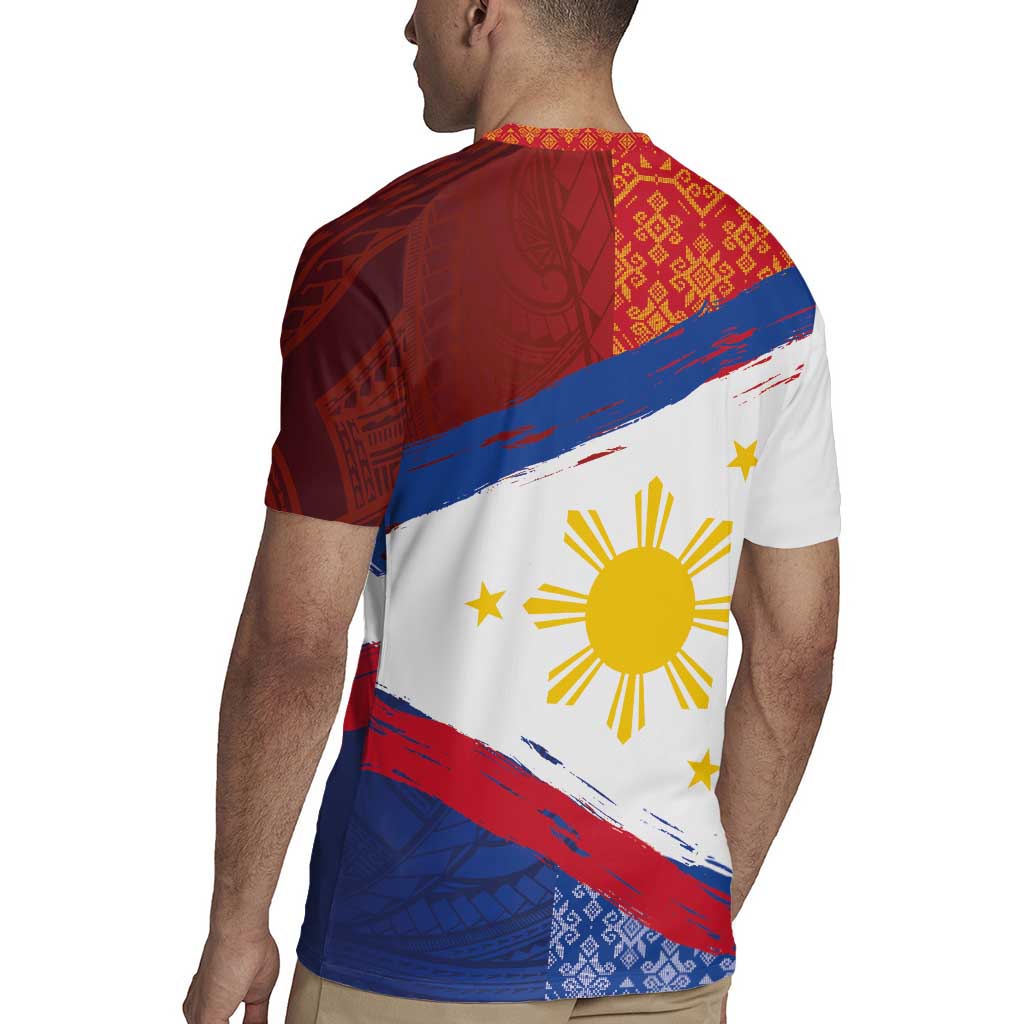 Philippines National Flag Day Rugby Jersey Polynesian and Yakan Tattoo Brush Style LT03 - Polynesian Pride