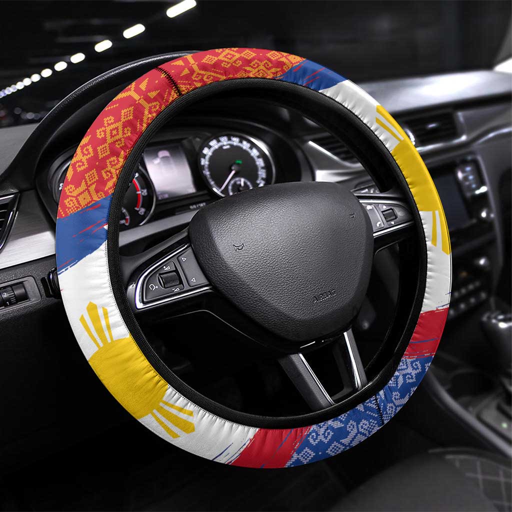 Philippines National Flag Day Steering Wheel Cover Polynesian and Yakan Tattoo Brush Style LT03 Universal Fit Red - Polynesian Pride