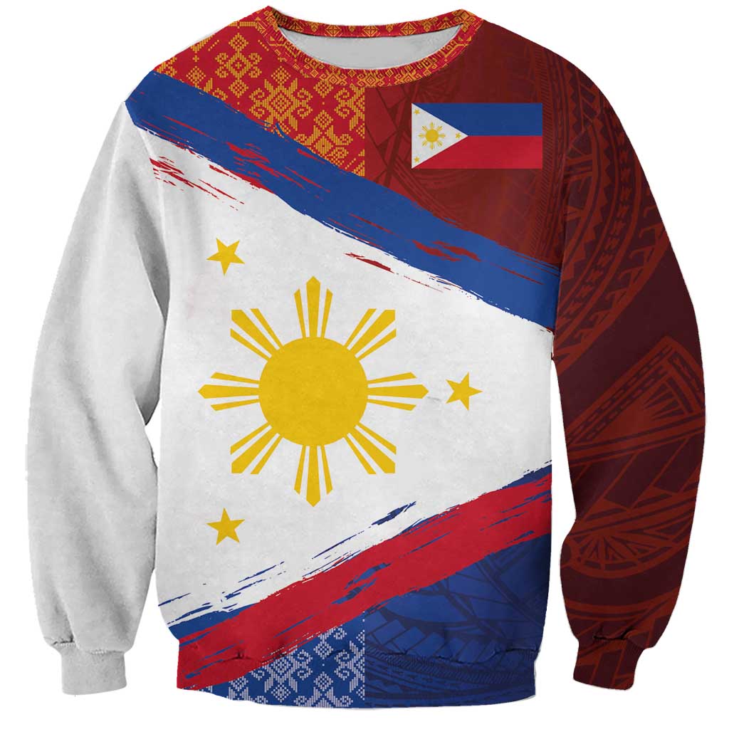 Philippines National Flag Day Sweatshirt Polynesian and Yakan Tattoo Brush Style LT03 Unisex Red - Polynesian Pride