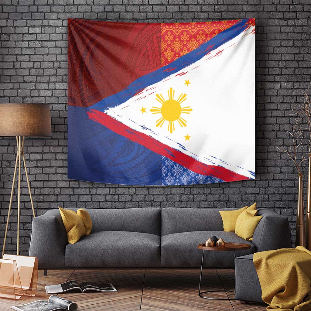 Philippines National Flag Day Tapestry Polynesian and Yakan Tattoo Brush Style LT03 Red - Polynesian Pride