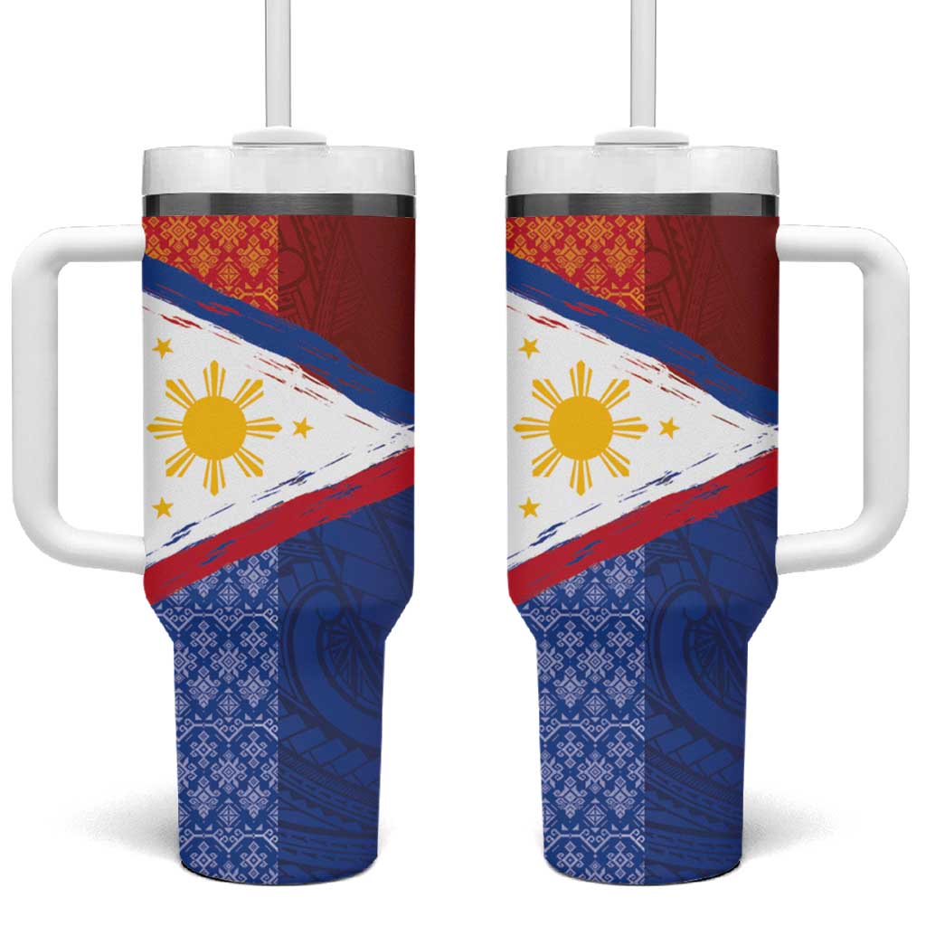 Philippines National Flag Day Tumbler With Handle Polynesian and Yakan Tattoo Brush Style LT03 One Size: 40 oz Red - Polynesian Pride