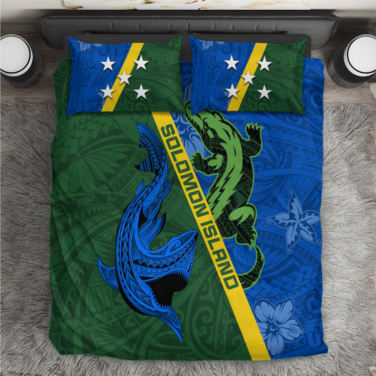 Solomon Island Crocodile and Shark Bedding Set Polynesian Pattern LT03 Blue - Polynesian Pride