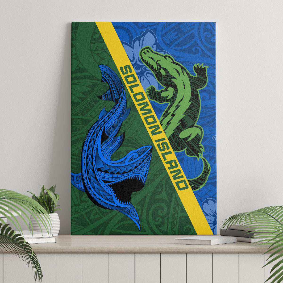 Solomon Island Crocodile and Shark Canvas Wall Art Polynesian Pattern LT03 - Polynesian Pride