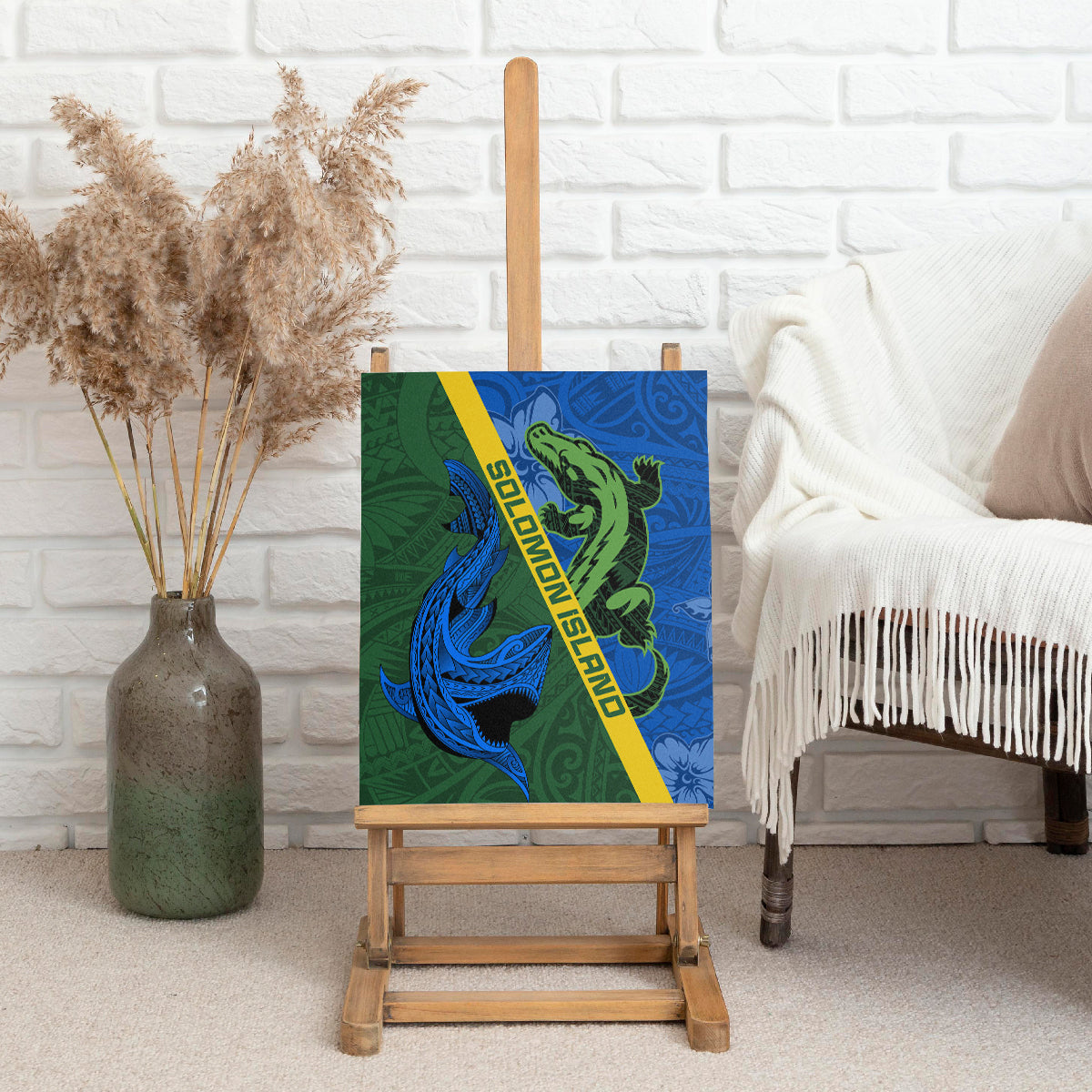Solomon Island Crocodile and Shark Canvas Wall Art Polynesian Pattern LT03 - Polynesian Pride