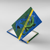 Solomon Island Crocodile and Shark Canvas Wall Art Polynesian Pattern LT03 With Frame Blue - Polynesian Pride