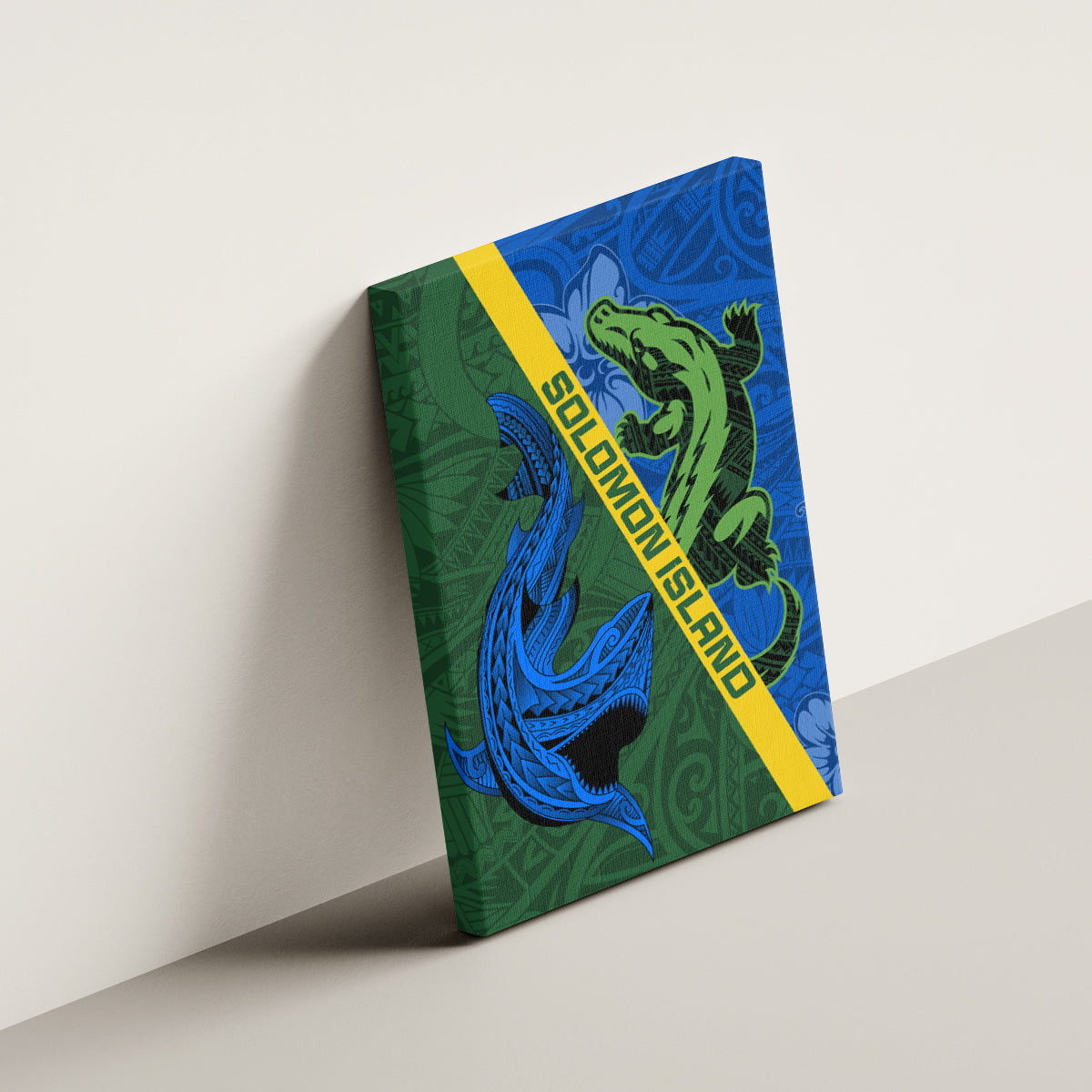 Solomon Island Crocodile and Shark Canvas Wall Art Polynesian Pattern LT03 - Polynesian Pride