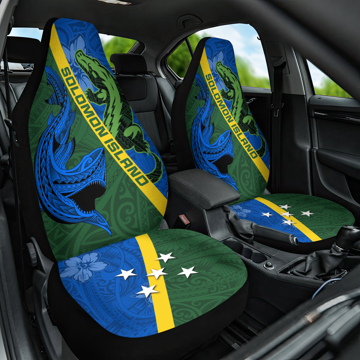 Solomon Island Crocodile and Shark Car Seat Cover Polynesian Pattern LT03 One Size Blue - Polynesian Pride