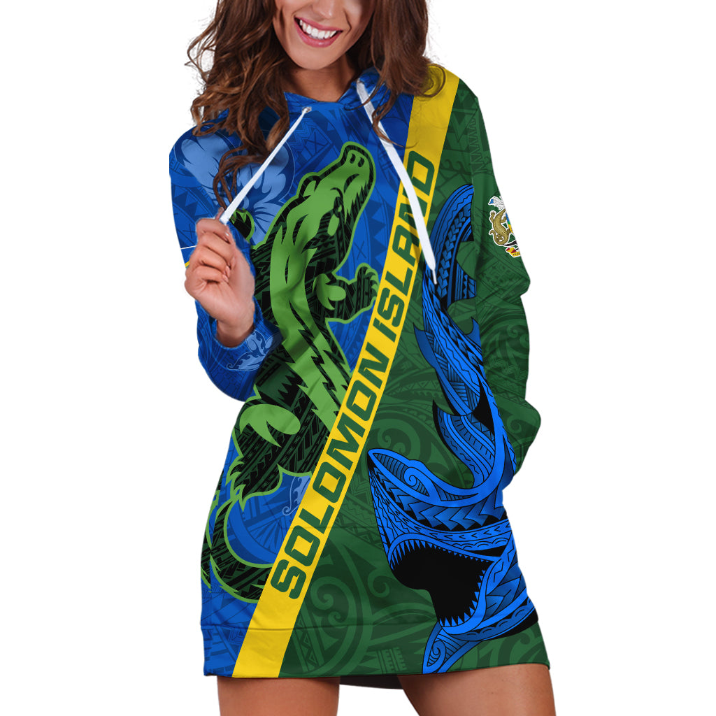 Solomon Island Crocodile and Shark Hoodie Dress Polynesian Pattern LT03 Blue - Polynesian Pride