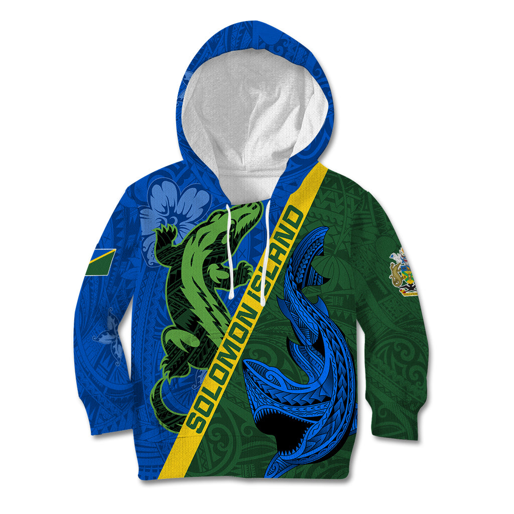Solomon Island Crocodile and Shark Kid Hoodie Polynesian Pattern LT03 Hoodie Blue - Polynesian Pride