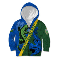 Solomon Island Crocodile and Shark Kid Hoodie Polynesian Pattern LT03 Zip Hoodie Blue - Polynesian Pride