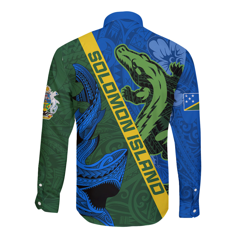 Solomon Island Crocodile and Shark Long Sleeve Button Shirt Polynesian Pattern LT03 - Polynesian Pride