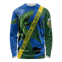 Solomon Island Crocodile and Shark Long Sleeve Shirt Polynesian Pattern LT03 Unisex Blue - Polynesian Pride