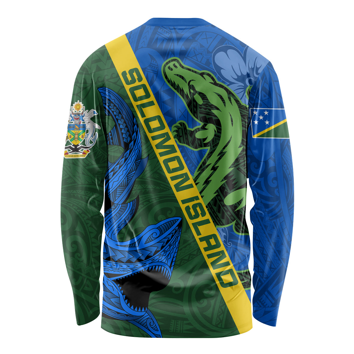 Solomon Island Crocodile and Shark Long Sleeve Shirt Polynesian Pattern LT03 - Polynesian Pride