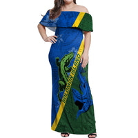 Solomon Island Crocodile and Shark Off Shoulder Maxi Dress Polynesian Pattern LT03 Women Blue - Polynesian Pride