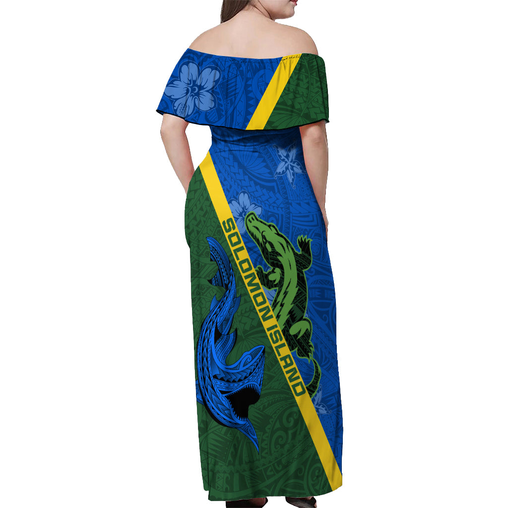 Solomon Island Crocodile and Shark Off Shoulder Maxi Dress Polynesian Pattern LT03 - Polynesian Pride