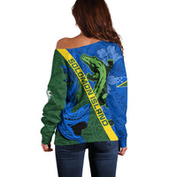 Solomon Island Crocodile and Shark Off Shoulder Sweater Polynesian Pattern LT03 - Polynesian Pride