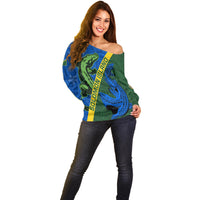Solomon Island Crocodile and Shark Off Shoulder Sweater Polynesian Pattern LT03 - Polynesian Pride
