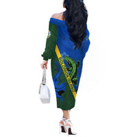 Solomon Island Crocodile and Shark Off The Shoulder Long Sleeve Dress Polynesian Pattern LT03 - Polynesian Pride