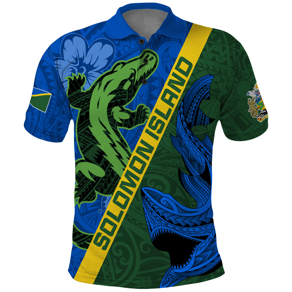 Solomon Island Crocodile and Shark Polo Shirt Polynesian Pattern LT03 Blue - Polynesian Pride
