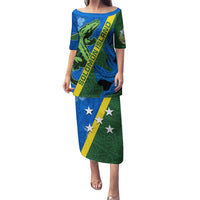 Solomon Island Crocodile and Shark Puletasi Polynesian Pattern LT03 Long Dress Blue - Polynesian Pride