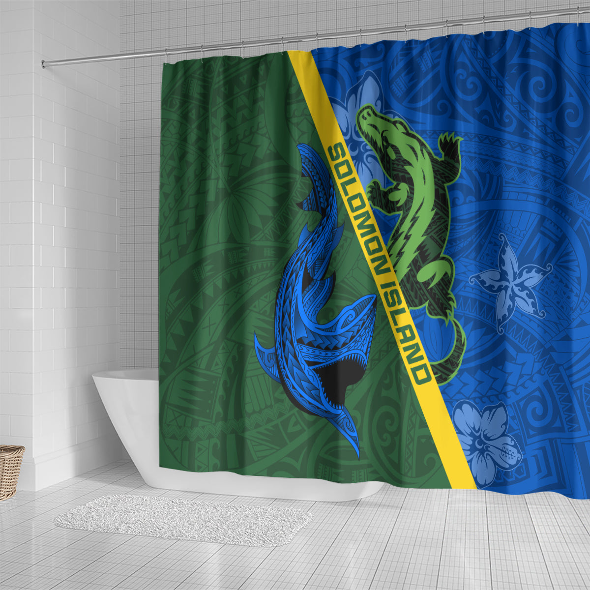 Solomon Island Crocodile and Shark Shower Curtain Polynesian Pattern LT03 - Polynesian Pride