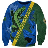Solomon Island Crocodile and Shark Sweatshirt Polynesian Pattern LT03 Unisex Blue - Polynesian Pride