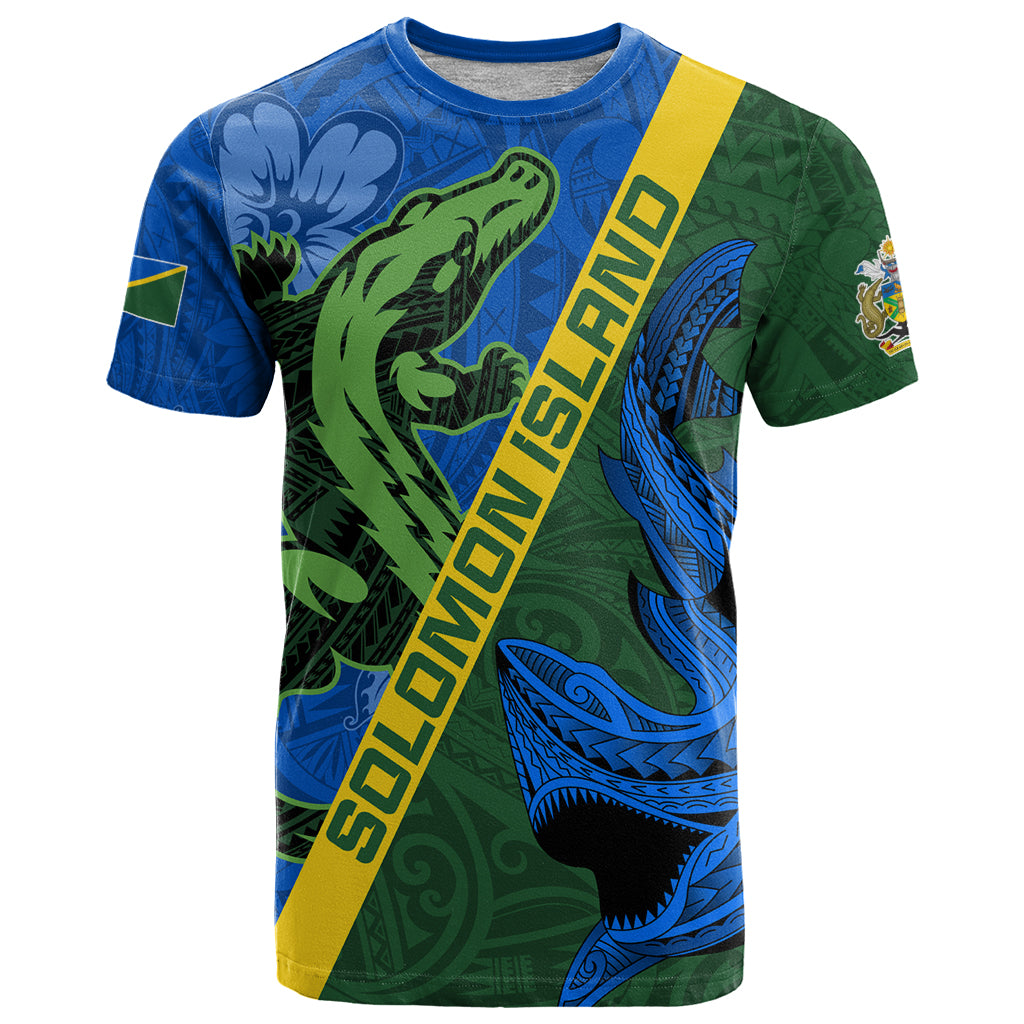 Solomon Island Crocodile and Shark T Shirt Polynesian Pattern LT03 Blue - Polynesian Pride