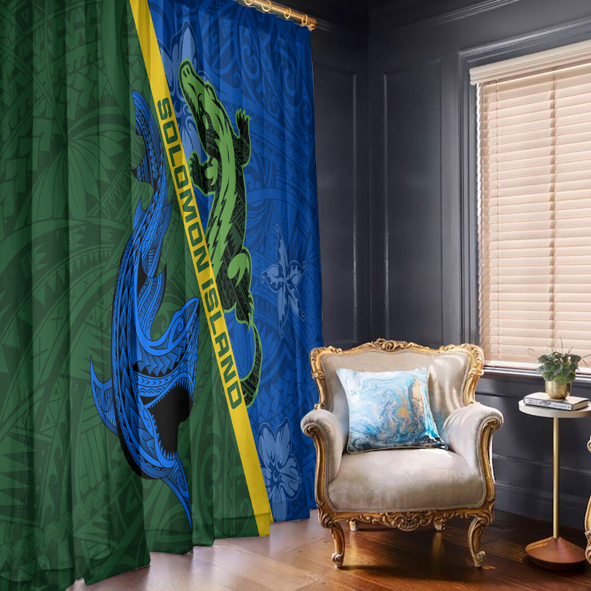 Solomon Island Crocodile and Shark Window Curtain Polynesian Pattern LT03 - Polynesian Pride