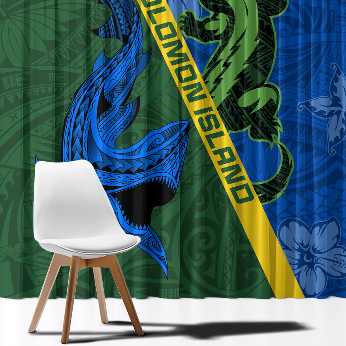 Solomon Island Crocodile and Shark Window Curtain Polynesian Pattern LT03 - Polynesian Pride