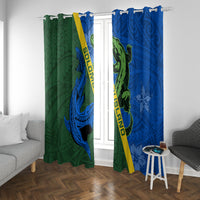 Solomon Island Crocodile and Shark Window Curtain Polynesian Pattern LT03 With Grommets Blue - Polynesian Pride