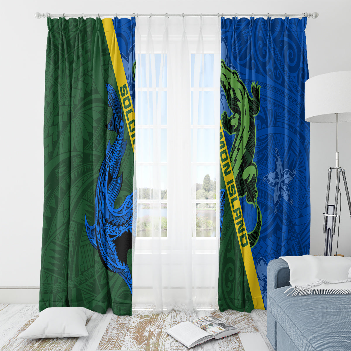 Solomon Island Crocodile and Shark Window Curtain Polynesian Pattern LT03 - Polynesian Pride