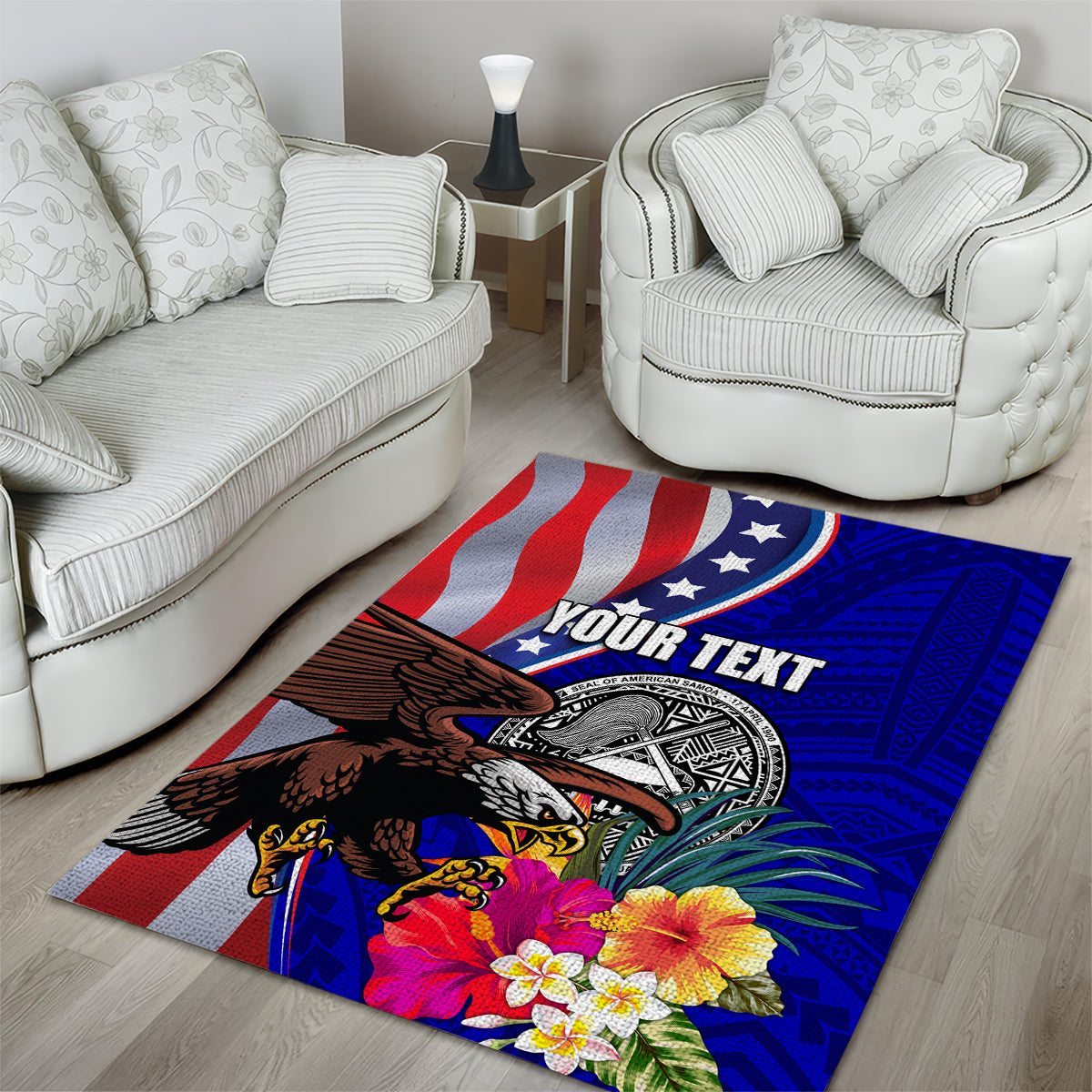 Personalised American Samoa and United States Area Rug Bald Eagle and Seal Hibiscus Polynesian Pattern LT03 - Polynesian Pride