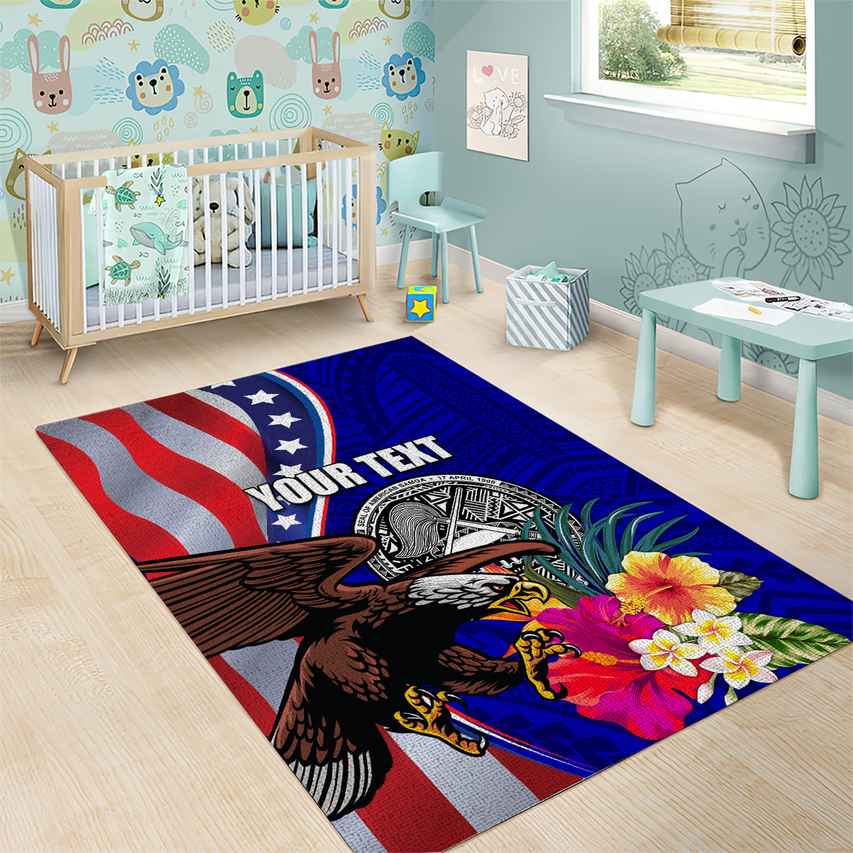 Personalised American Samoa and United States Area Rug Bald Eagle and Seal Hibiscus Polynesian Pattern LT03 - Polynesian Pride