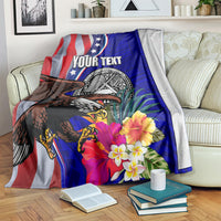 Personalised American Samoa and United States Blanket Bald Eagle and Seal Hibiscus Polynesian Pattern LT03 Blue - Polynesian Pride