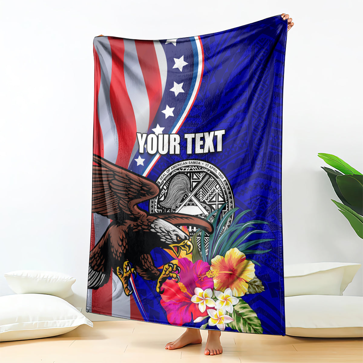 Personalised American Samoa and United States Blanket Bald Eagle and Seal Hibiscus Polynesian Pattern LT03 - Polynesian Pride