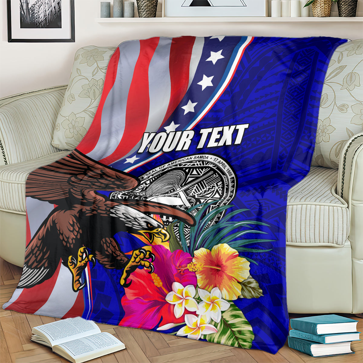 Personalised American Samoa and United States Blanket Bald Eagle and Seal Hibiscus Polynesian Pattern LT03 - Polynesian Pride
