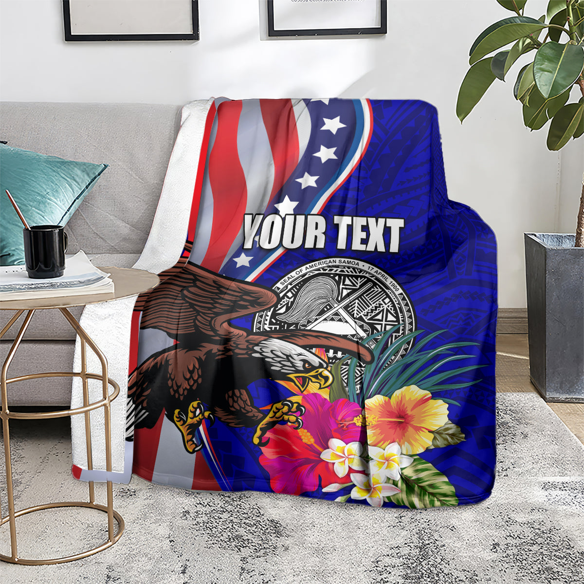Personalised American Samoa and United States Blanket Bald Eagle and Seal Hibiscus Polynesian Pattern LT03 - Polynesian Pride