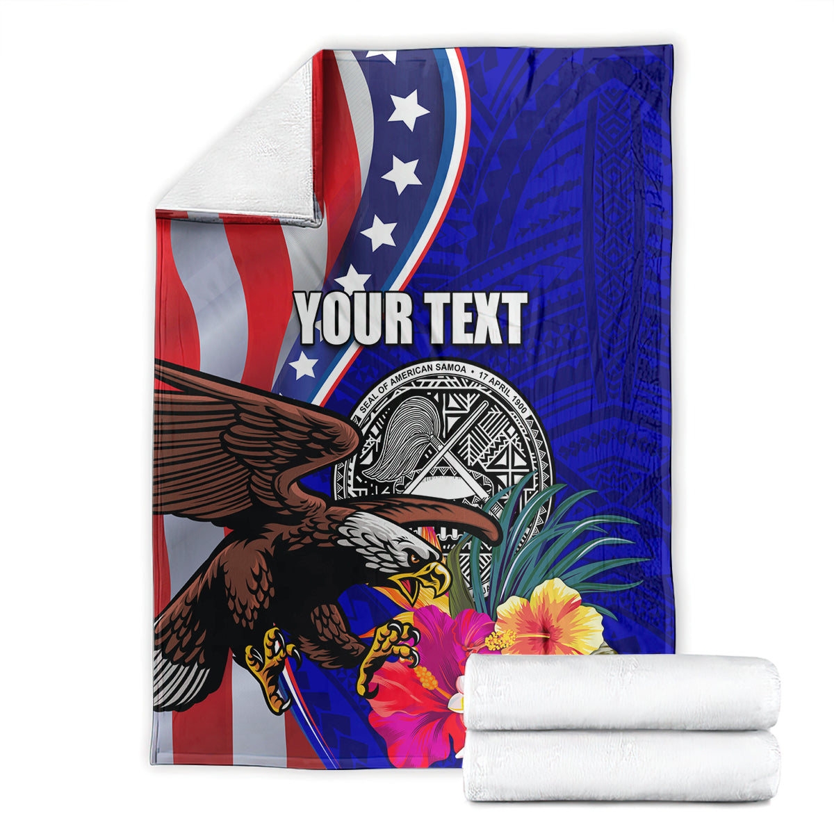Personalised American Samoa and United States Blanket Bald Eagle and Seal Hibiscus Polynesian Pattern LT03 - Polynesian Pride