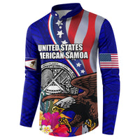 Personalised American Samoa and United States Button Sweatshirt Bald Eagle and Seal Hibiscus Polynesian Pattern LT03 - Polynesian Pride