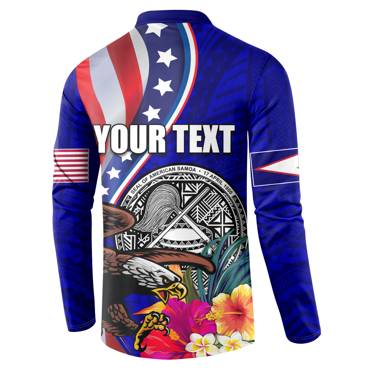 Personalised American Samoa and United States Button Sweatshirt Bald Eagle and Seal Hibiscus Polynesian Pattern LT03 - Polynesian Pride