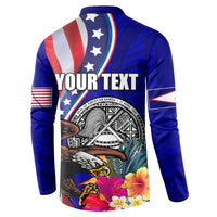 Personalised American Samoa and United States Button Sweatshirt Bald Eagle and Seal Hibiscus Polynesian Pattern LT03 - Polynesian Pride