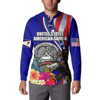 Personalised American Samoa and United States Button Sweatshirt Bald Eagle and Seal Hibiscus Polynesian Pattern LT03 - Polynesian Pride
