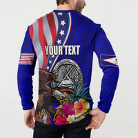 Personalised American Samoa and United States Button Sweatshirt Bald Eagle and Seal Hibiscus Polynesian Pattern LT03 - Polynesian Pride