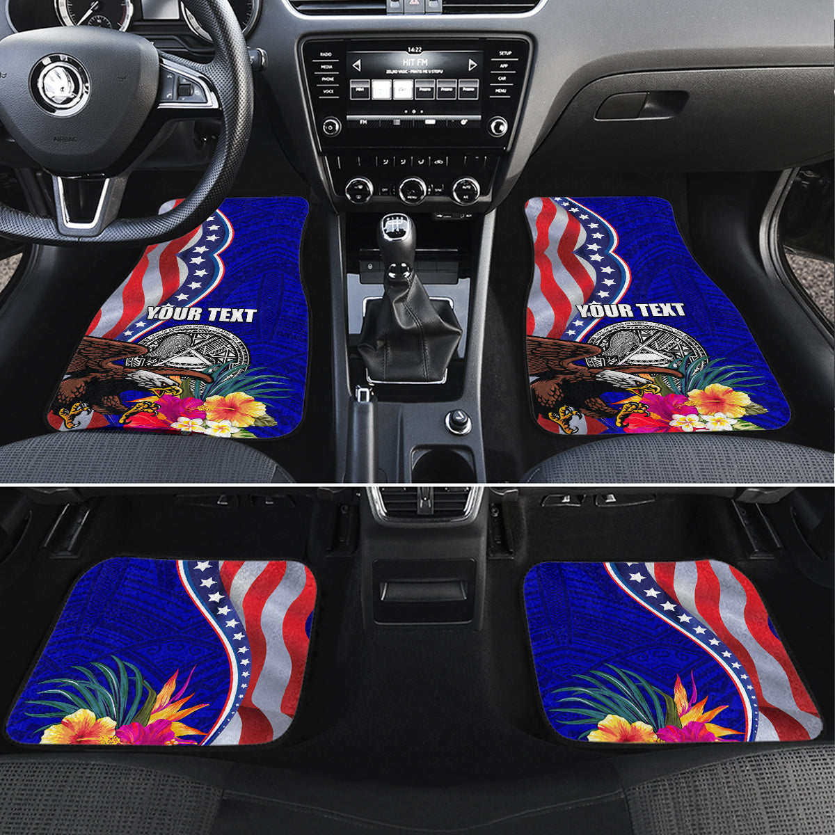 Personalised American Samoa and United States Car Mats Bald Eagle and Seal Hibiscus Polynesian Pattern LT03 Set 4pcs Blue - Polynesian Pride