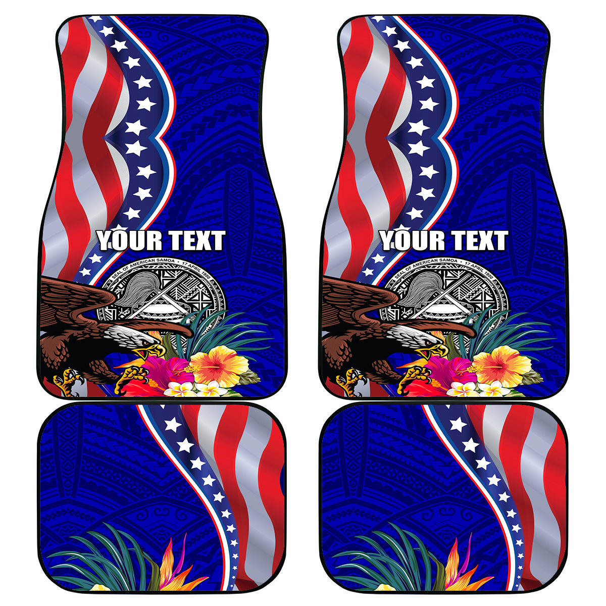 Personalised American Samoa and United States Car Mats Bald Eagle and Seal Hibiscus Polynesian Pattern LT03 - Polynesian Pride